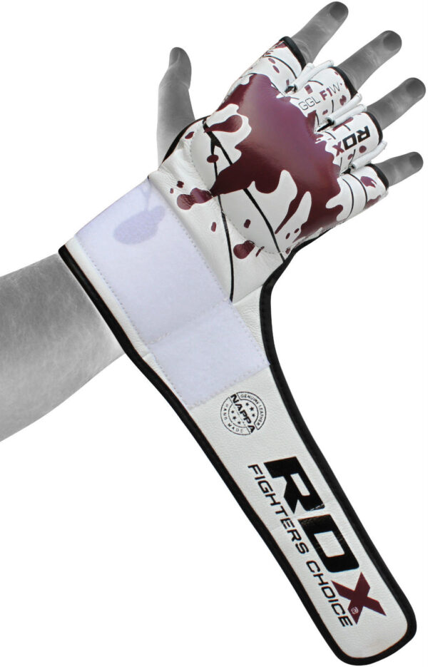 RDX Leather MMA Gloves - Blood Red and White - Image 4