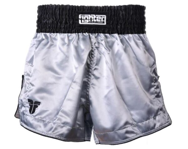 Fighter Thai Shorts Bangkok Plain - Silver/Black FP09 - Image 2
