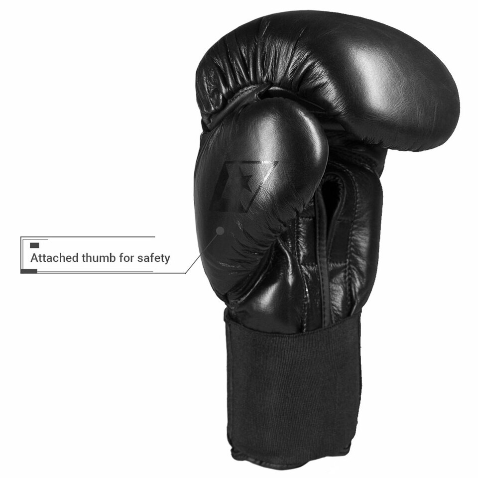 Sentinel S3 Pro Leather Gel Padded Sparring Boxing Gloves - Limited Edition - Black/Black - Image 3