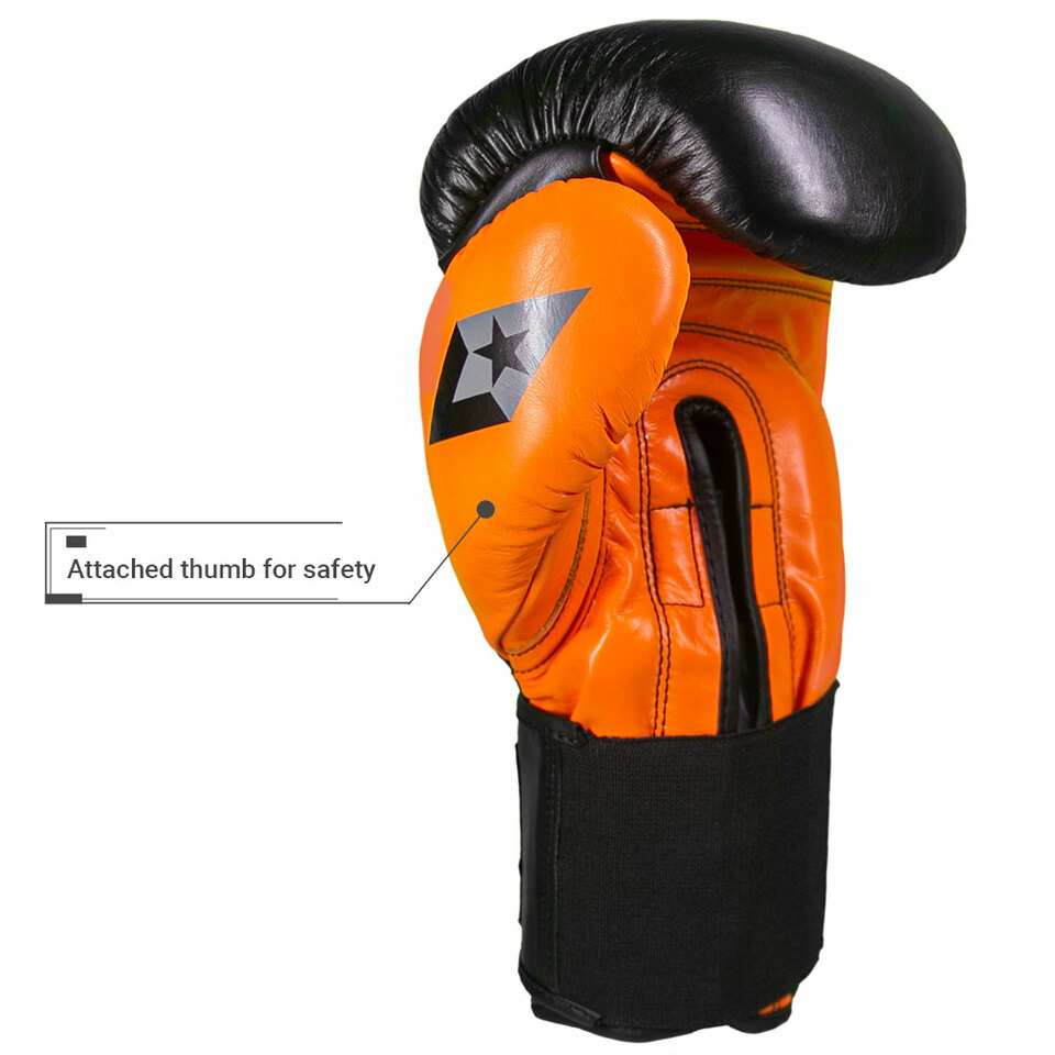 Sentinel S3 Pro Leather Gel Padded Sparring Boxing Gloves - Limited Edition - Black/Orange - Image 3