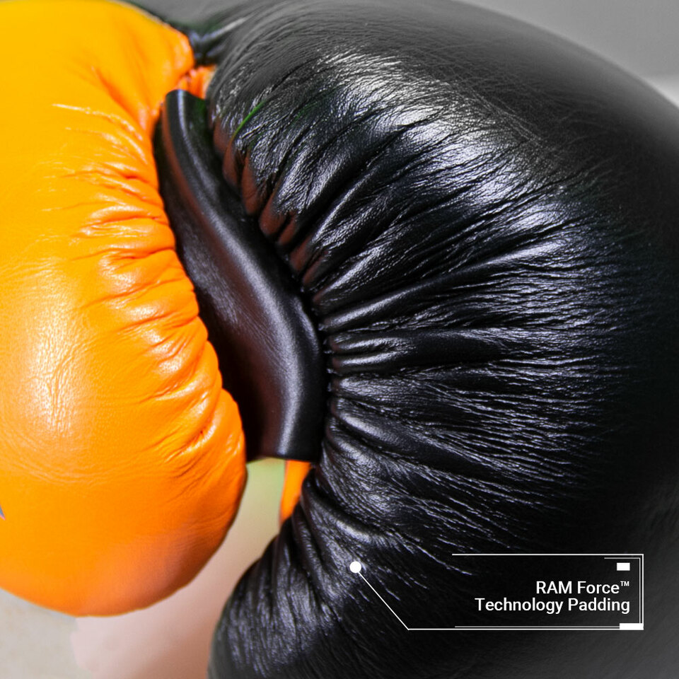Sentinel S3 Pro Leather Gel Padded Sparring Boxing Gloves - Limited Edition - Black/Orange - Image 5