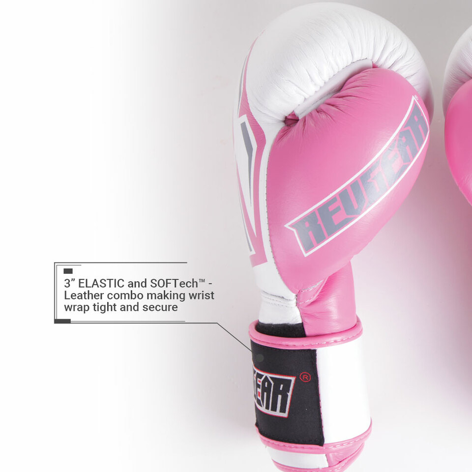 Sentinel S3 Pro Leather Gel Padded Sparring Boxing Gloves - Limited Edition - White/Pink - Image 2