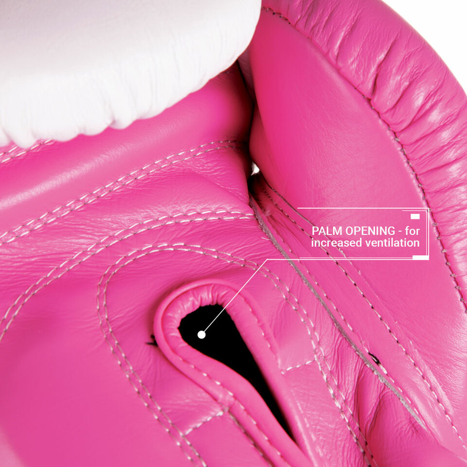 Sentinel S3 Pro Leather Gel Padded Sparring Boxing Gloves - Limited Edition - White/Pink - Image 4